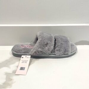 NEW Juicy Couture JC Swirl Grey Soft Faux Fur Slippers (size 11)